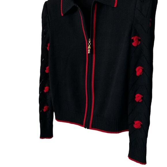 UNIQUE!!! ST JOHN COLLECTION NAVY/RED FULL ZIP SANTANA KNIT CARDIAGAN SZ 8